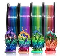 YOUSU Silk Shiny 4 Types Rainbow Multi Color Fast Color Change PLA 4 in 1 3D Printer Filament Bundle, Silk PLA Rainbow Filament 1.75mm, 250g/Spool, 4 Spools 3D Printing Filament, Fit Most 3D Printers
