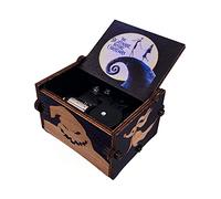 Youtang The Halloween Nightmare Christmas Painted Music Box Wind Up Musical Box Clockwork Carved Wood Musical Gifts for Fans (White-Black-Windup)