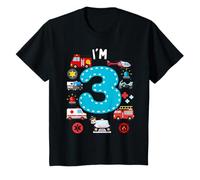 Youth 3rd Birthday Emergency Vehicles Boys 3Years Old Toddler Kids T-Shirt
