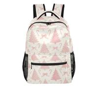 Youth Backpack Modern Style Peach Skin Lining Lightweight for Teens 7-18 | Aesthetic Preppy Blush Bows Candy Canes Christmas Tree Bow