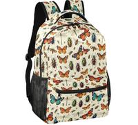 Youth Backpack Modern Style Twill Weave Fabric Standable Design for Teens, Vibrant Butterfly Beetle Dragonfly Seamless Pattern, Colorful Summer Insect Safaris Design for Bug Lo, M, Daypack
