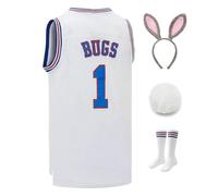 Youth Basketball Jersey Bugs #1 Moive Space Jam Jerseys Bunny Shirts for Kids - White - Medium
