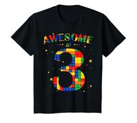 Youth Building Blocks Bricks Awesome at 3 Years Old Birthday Boy T-Shirt