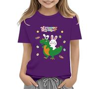 Youth Easter Shirts Boys Short Sleeve Dinosaur T-Shirts Toddler Bunny Tee for Kids Girls Happy Easter Shirt Baby Girl Clothes (Purple, 3-4 Years)