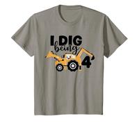Youth I Dig Being Four 4th Birthday Boy 4 Year Construction Theme T-Shirt