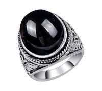 Youth Jewelry for Girls European Retro Natural Antique Silver Exquisitely Carved Men's Ring Sizes 7 8 9 10 Simple Jewelry Set (A, B)