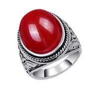 Youth Jewelry for Girls European Retro Natural Antique Silver Exquisitely Carved Men's Ring Sizes 7 8 9 10 Simple Jewelry Set (B, A)