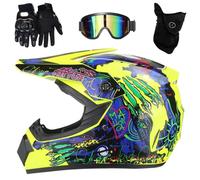 Youth Kid Motocross Helmet, DOT Approved Motorcycle ATV Off-Road Crash Helmet Full Face Helmet, Motocross Offroad Street Dirt Bike BMX MX Helmet, with Goggles Mask Gloves(Type 25,XL (58-59cm))