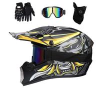 Youth Kid Motocross Helmet Set, Fashion Full-Face Off Road Street Motorbike Crash Helmet, MTB ATV BMX Downhill Quad Bike Enduro Dirt Bike Helmet, with Goggles Gloves Mask (Color : Yellow, Size : L/5