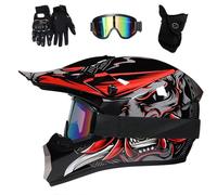 Youth Kid Motocross Helmet Set, Fashion Full-Face Off Road Street Motorbike Crash Helmet, MTB ATV BMX Downhill Quad Bike Enduro Dirt Bike Helmet, with Goggles Gloves Mask (Color : Red, Size : M/54-5