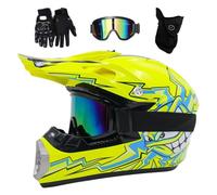 Youth Kid Motocross Helmet Set, with Goggles Gloves Mask, Dual Sport Full-Face MTB Off Road ATV Motorbike Helmet, Downhill Quad Bike Enduro Racing Dirt Bike Crash Helmet (Color : G, Size : L/56-57CM