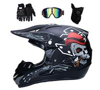 Youth Kid Motocross Helmet Set, with Goggles Gloves Mask, Full-Face Off Road Street MTB Motorbike Helmet, Downhill ATV Scooter Quad Bike Enduro Racing Crash Helmet(M/54-55CM)