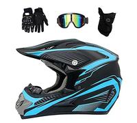 Youth Kid Motocross Helmet, Unisex Full Face Off Road Street Racing MTB Motorbike Helmet, Downhill Enduro ATV BMX Dirt Bike Crash Helmet, with Goggles Gloves Mask(Blue,XL/58-59CM)