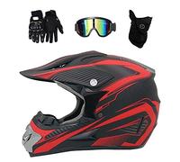 Youth Kid Motocross Helmet, Unisex Full Face Off Road Street Racing MTB Motorbike Helmet, Downhill Enduro ATV BMX Dirt Bike Crash Helmet, with Goggles Gloves Mask(Red,L/56-57CM)