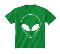 Youth Kids Childrens Alien Face Large Front Print UFO Space T-Shirt Green 12-13 Years (XL)