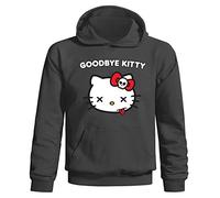 Youth Kids Childrens Goodbye Kitty Hello Cat Funny Parody Pullover Hoodie Charcoal Grey 9-11 Years (L)