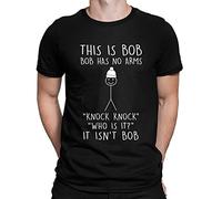 Youth Kids Childrens This is Bob No Arms Knock Knock Stickman Joke Funny T-Shirt Black 9-11 Years (L)
