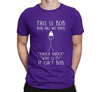Youth Kids Childrens This is Bob No Arms Knock Knock Stickman Joke Funny T-Shirt Purple 9-11 Years (L)