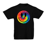 Youth Kids Childrens Tie Dye Happy Smile Face Acid Rave T-Shirt Black 7-8 Years (M)