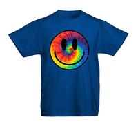 Youth Kids Childrens Tie Dye Happy Smile Face Acid Rave T-Shirt Royal Blue 7-8 Years (M)
