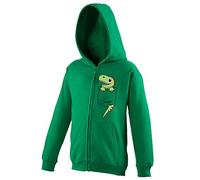 Youth Kids Childrens Zip Up Hoodie Pocket Dinosaur Dino Cute Character Print Green 9-11 Years (L)