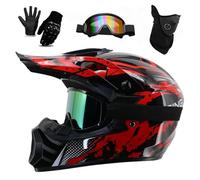 Youth Kids Motorcycle Helmet, DOT Certified Full Face Dirt Bike Helmets with Goggles Gloves Mask for Off-Road ATV Street Riding Motocross BMX Four Wheeler Snowmobile Go Kart(S(52-55CM))