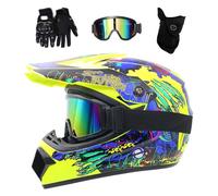 Youth Kids MTB Motocross Helmet Set, with Gloves Goggles Mask, Unisex Full Face ATV Offroad Street Motorbike Helmets, Downhill Enduro Quad Dirt Bike Crash Helmet(Yellow,M/54-55CM)