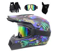 Youth Kids MTB Motocross Helmet Set, with Gloves Goggles Mask, Unisex Full Face ATV Offroad Street Motorbike Helmets, Downhill Enduro Quad Dirt Bike Crash Helmet(Matte Black,L/56-57CM)
