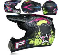 Youth Kids MTB Motocross Helmet-set with Goggles Gloves Mask, Adult Full Face Offroad Street Enduro ATV Scooter Motorbike Helmets, Unisex Downhill Racing Dirt Bike Crash Helmet,Color X- XL(58~59CM)