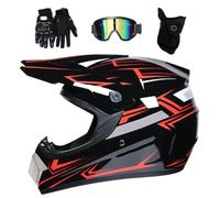 Youth Kids MTB Motocross Helmet, with Goggles Gloves Mask, Adult Full Face ATV Off Road Racing Motorbike Cross Helmet, Unisex Enduro Downhill BMX Quad Dirt Bike Crash Helmet(Red,L/56-57CM)