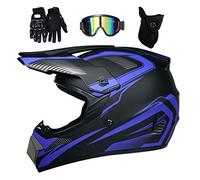 Youth Kids Sport Motocross Helmet, Unisex Full Face MTB Off Road ATV Karting Motorbike Helmet, Downhill Enduro Racing MX Quad Dirt Bike Crash Helmet, with Goggles Gloves Mask ( Color : Blue , Size : M