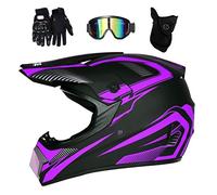 Youth Kids Sport Motocross Helmet, Unisex Full Face MTB Off Road ATV Karting Motorbike Helmet, Downhill Enduro Racing MX Quad Dirt Bike Crash Helmet, with Goggles Gloves Mask ( Color : Purple , Size :