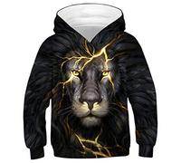 Youth Lion Hoodies for Boys Gold Lightning Long Sleeve Hoodys with Big Pocket Funny Patterns Black Hooded Pullover Teens Crewneck Athletic Sweatshirts Unisex Fancy Design Shirts, 14-16 Years, Gold