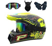 Youth Men Women Full Face Motocross Helmet Downhill Mountain Bike Motorcycle Cross Helmets, with Goggles Gloves Face Shield(YELLOW,L(56-57cm))