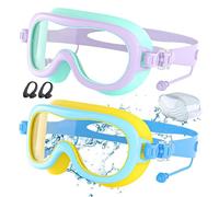 Youth Swim Goggles, Nose Clip UV Protection, Wide View Leak Proof System Set, Kids Swim Gear Kit, Minimal Water Design Tool, Sturdy Compact Vision Style Goggles for Beach Use