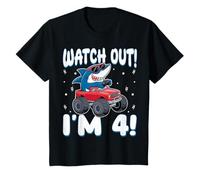 Youth Watch Out I'm 4 Kids Monster Truck Shark Kids 4th Birthday T-Shirt
