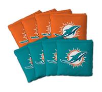 YouTheFan Officially-Licensed NFL Miami Dolphins Set of 8 Cornhole Bags - All Weather Dual Sided Slide & Stop - Regulation Size with Carry case