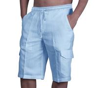 Youthful flying Cotton Linen Shorts for Mens Elasticated Waist Bermuda Shorts Quick Dry Running Shorts(Size:M,Color:Blue)