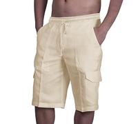 Youthful flying Cotton Linen Shorts for Mens Elasticated Waist Bermuda Shorts Quick Dry Running Shorts(Size:M,Color:Khaki)