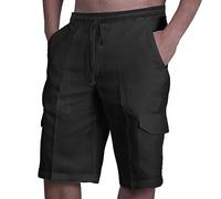 Youthful flying Cotton Linen Shorts for Mens Elasticated Waist Bermuda Shorts Quick Dry Running Shorts(Size:M,Color:Black)