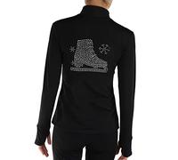 Youthful flying Figure Skating Jacket Outfit Ice Skate Jacket Children Adult Girls Performance Outfit Training Ice Skating Top(Size:XS,Color:Black-Thick)