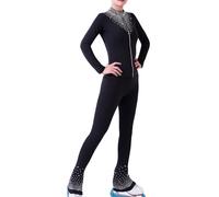 Youthful flying Girls Womens Figure Skating Jacket with Trousers Set with Rhinestones Warm Tracksuit Ice Skating Training Outfits(Size:S,Color:Black)