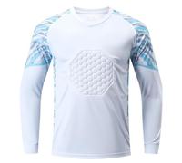Youthful flying Goalkeeper Soccer Jersey Kids and Adult Padded Goalie Shirt with Sponge Protector Football Training Uniform(Size:L,Color:White)
