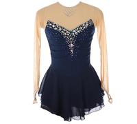 Youthful flying Ice Skating Dress Costume Girls Womens Figure Skating Competition Dress Gymnastics Ballet Dance Costume(Size:XXL/165,Color:Navy Blue)