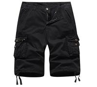 Youthful flying Mens Cargo Shorts Cotton Combat Work Half Pants Summer Vintage Multi-Pocket Shorts(Size:34W,Color:Black)