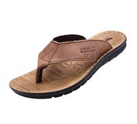 Youthful flying Mens Flip Flops Comfort Leather Beach Sport Sandals Soft Arch Support Thongs(Size:42 EU,Color:Khaki)