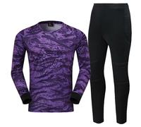 Youthful flying Men's Football Goalkeeper Uniform Protective Padded Goalie Shirt with Pants Tracksuit 2Pcs Soccer Keeper Kit(Size:3XL,Color:Purple)