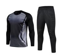 Youthful flying Mens Goalkeeper Padded Soccer Uniform Shirts and Trousers Football Training Kit(Size:L,Color:Black)