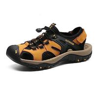 Youthful flying Sports Sandals Leather Men's Summer Outdoor Hiking Beach Closed-Toe Shoes Sandals(Size:46 EU,Color:Yellow)