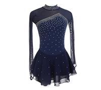 Youthful flying Women's Figure Ice Skating Dress Long Sleeve Competition Rhythmic Gymnastics Performance Dancewear(Size:S.,Color:Blue)